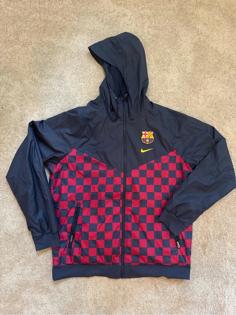 Nike FC Barcelona Full Zip Wind Runner Jacket Checkered Navy Size Large - Picture 3 of 7